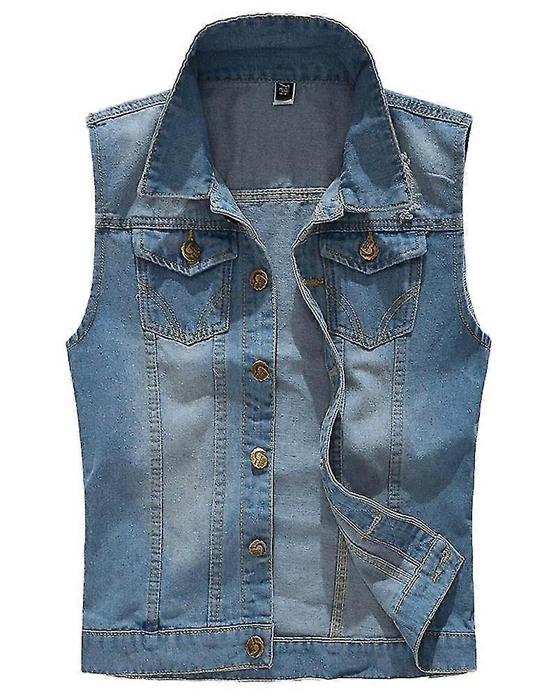 Men's Casual Lapel Denim Vest Jacket Vintage Slim Fit Sleeveless