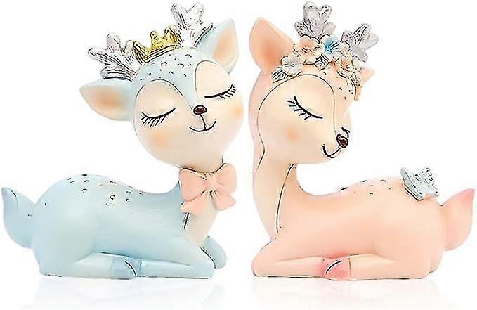 Set Of 2 Mini Cake Toppers, Animal Fawn Figurine Cake Toppers