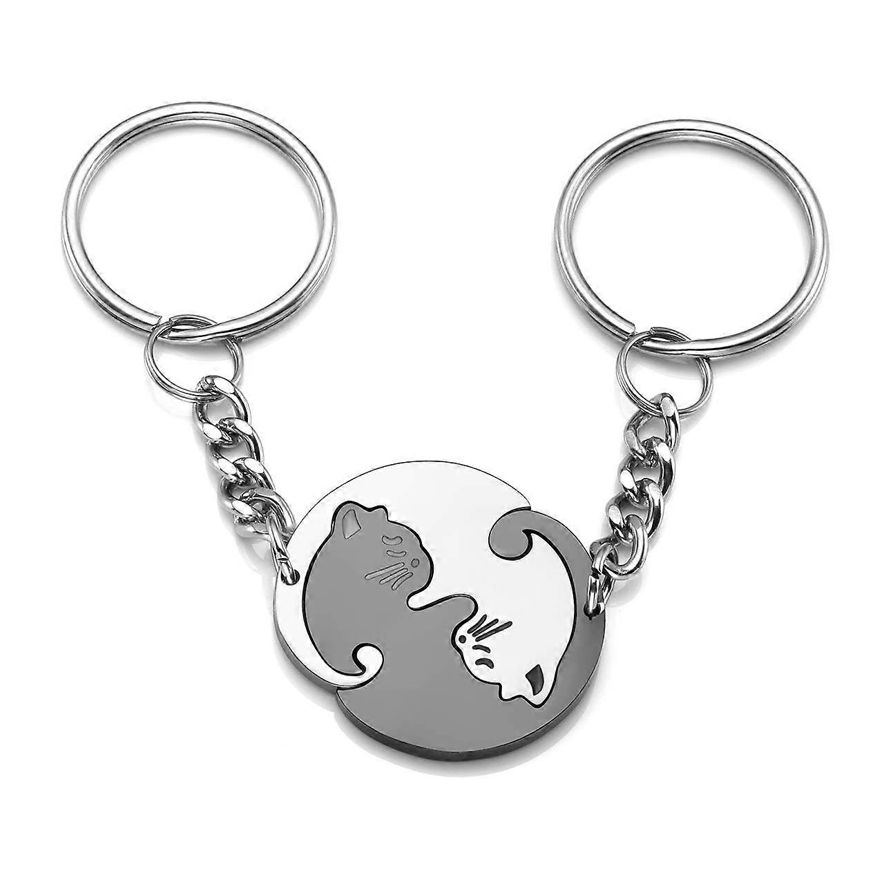 Couples Keyrings Yin Yang Cat Keychain Stainless Steel Puzzle Cats