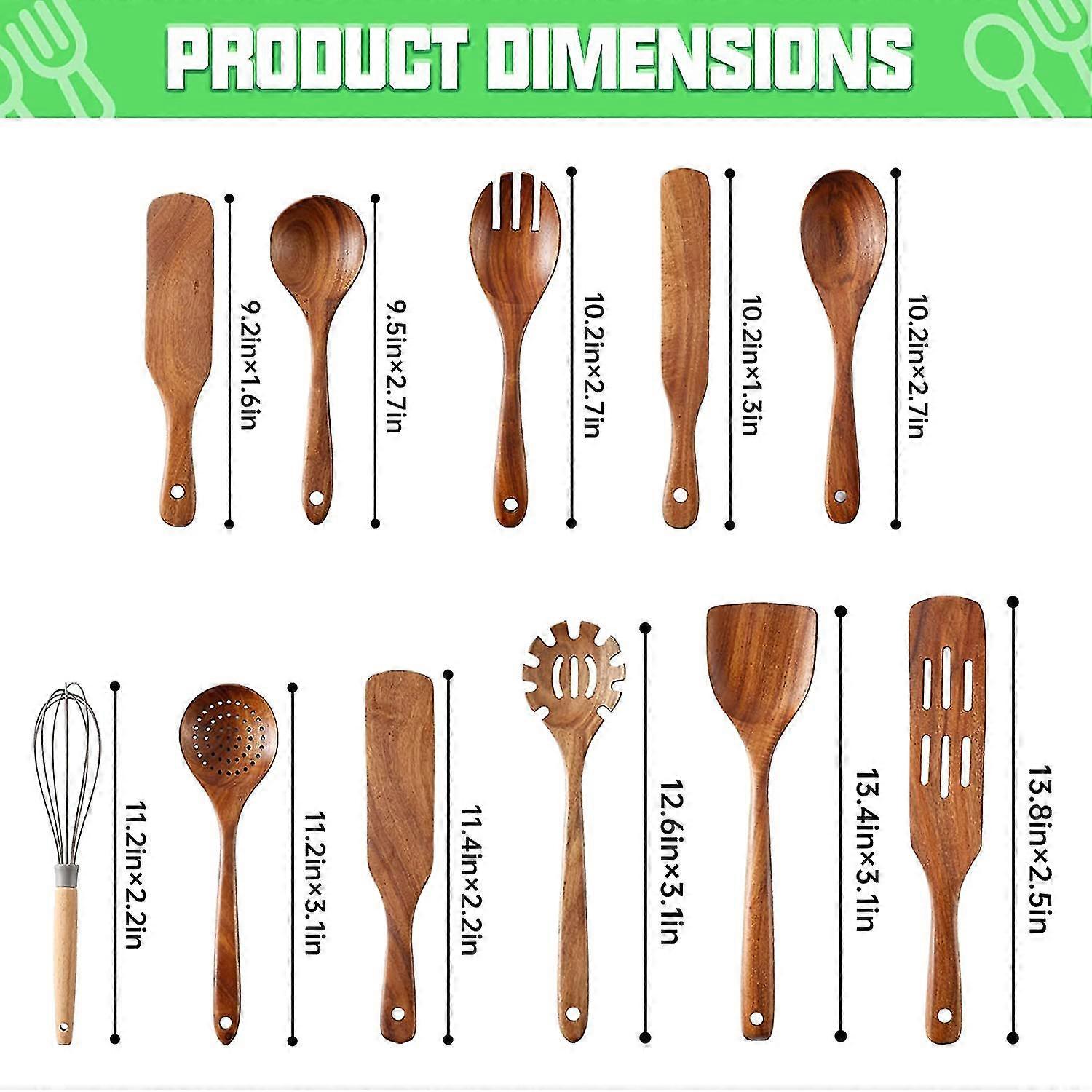 Set Di Cucchiai In Legno Di Teak Per Cucina - 7 Utensili Da Cucina Con Supporto - Antiaderenti, Adatti A Pentole Antiaderenti - Regalo Ideale Per Inaugurazione Casa - 3