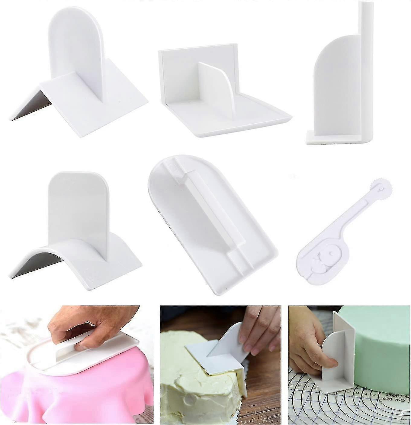 Fondant Cake Smoothing Tool & Cutter 6pcs Embosser Decorator Finisher Tool