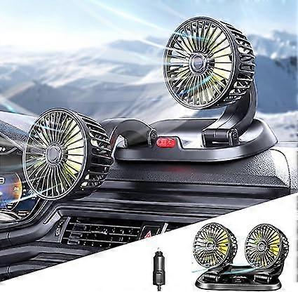 Double Head Car Fan,12V Car Cooling Fan,2 Speeds 360Rotatable Vehicle Fan,with Cigarette Lighter Socket,For SUV,RV,Vehicles