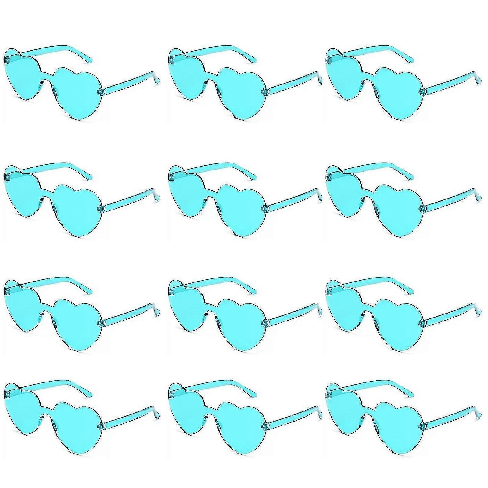 12pcs Heart Sunglasses For Women Transparent Heart Shaped Sunglasses Bulk Fun Sunglasses Pack For Party Favor Z(lake Blue)