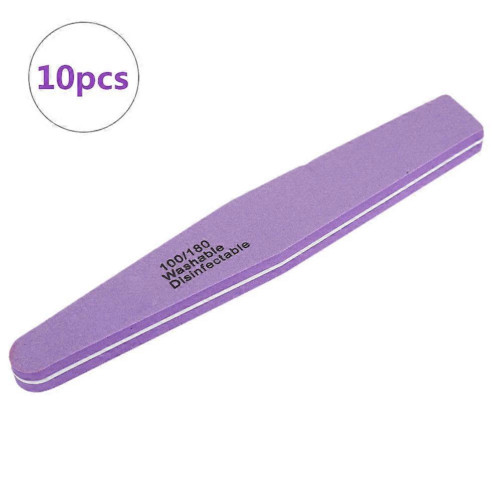 10pcs Nail File Double Sided Nail Buffer Sanding Buffing Polishing Strip Manicure ToolPurple