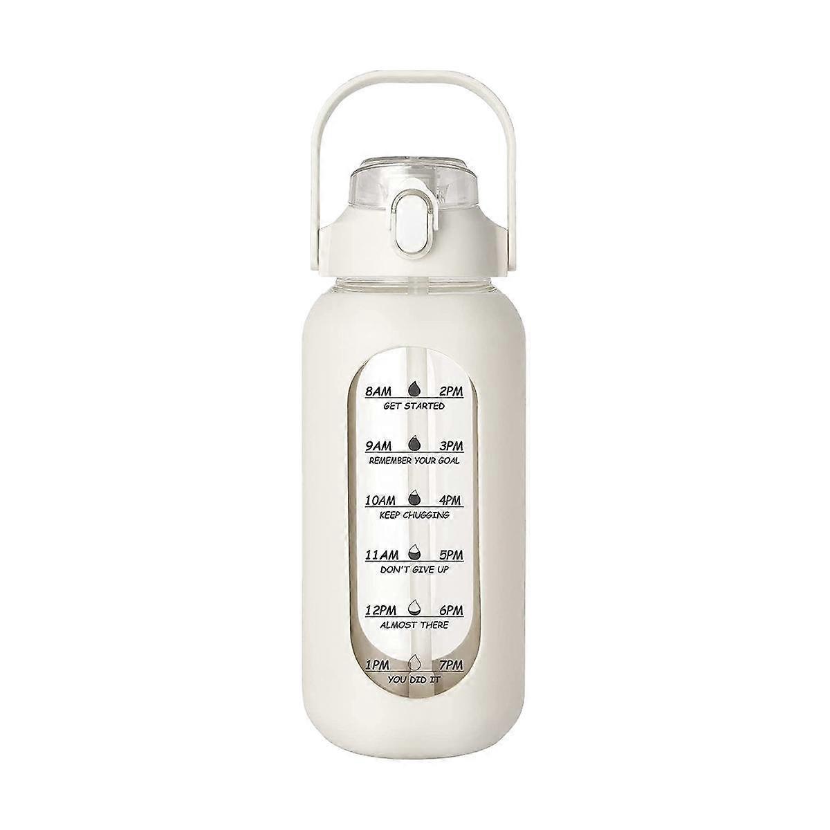64Oz Glass Water Bottles with Straw, Glass Bottle with Silicone Sleeve and Time Marker, for Gym Hom