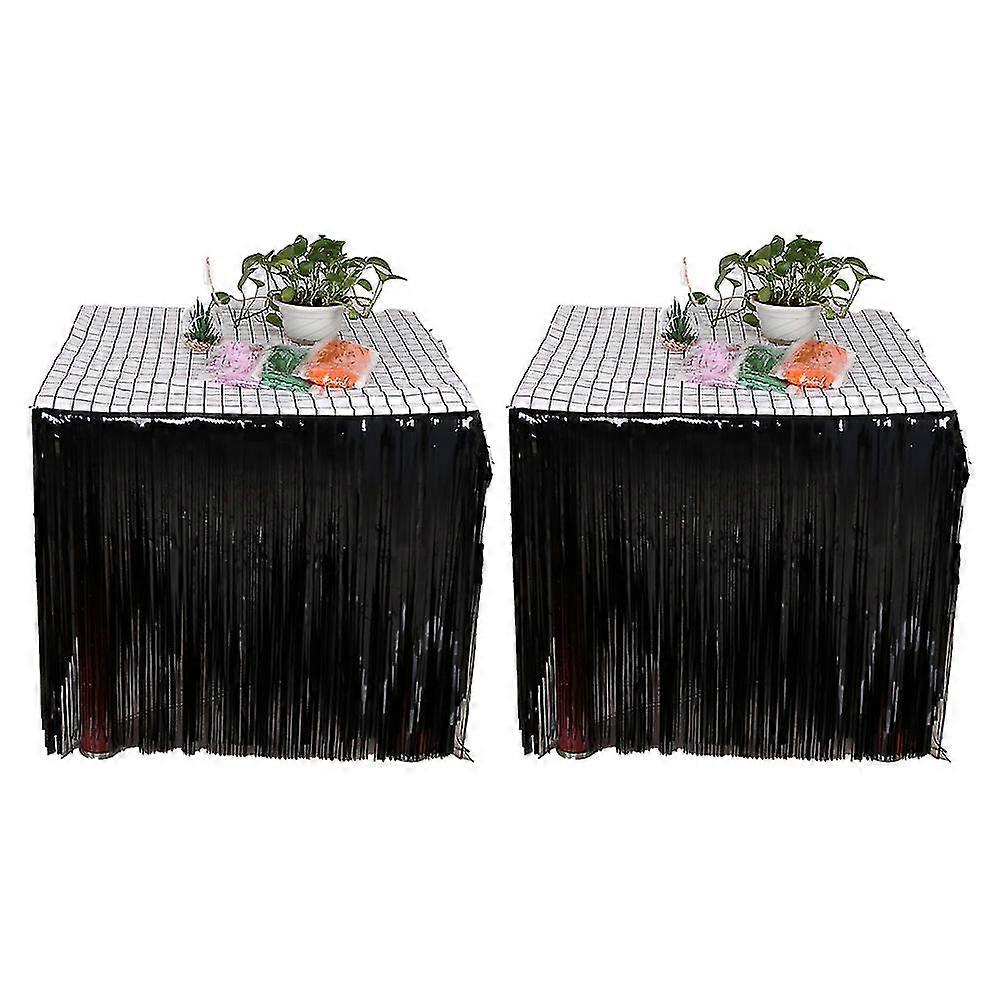 Set Of 2 Metallic Foil Fringe Table Skirt, Tinsel Disposable Skirting For Parade , Party, Birthday