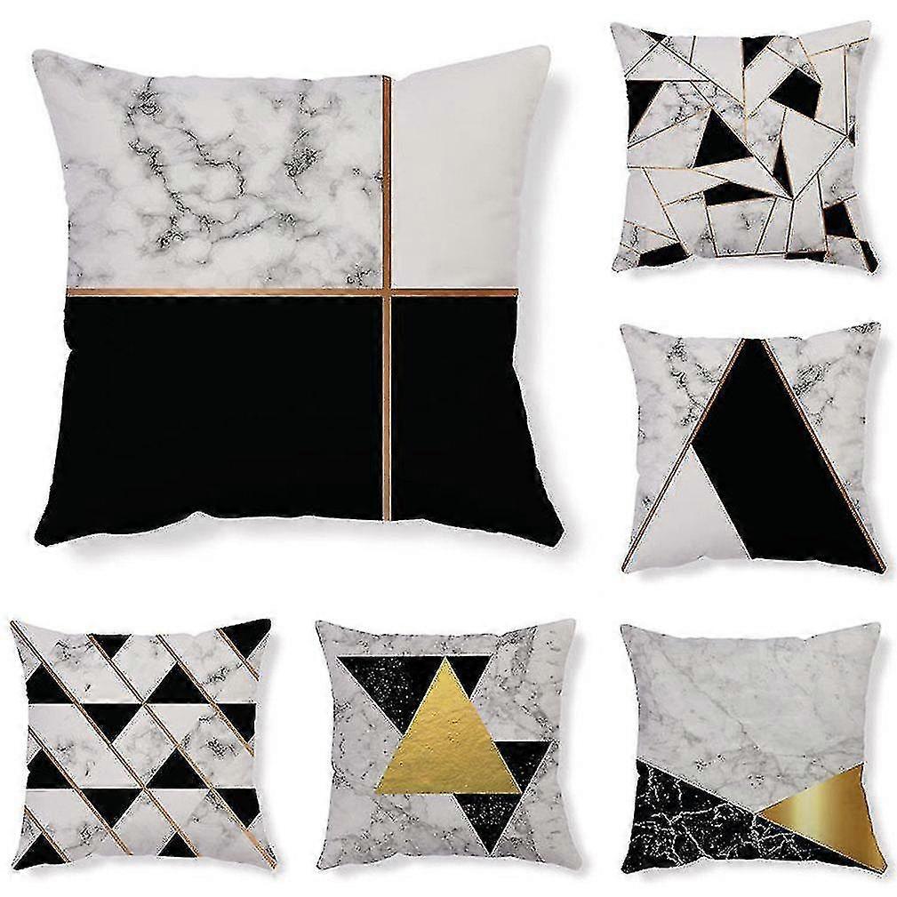 6pcs Creative Geometric Printing Pillow Case Marble Stitching Cushion Cover 45x45cm