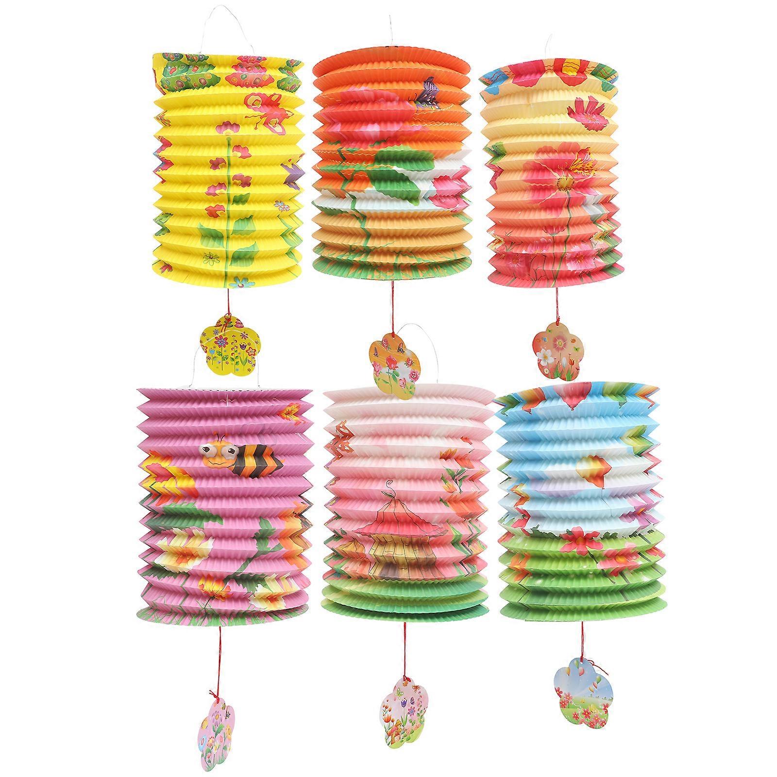 12pcs Flower Printed Lantern Foldable Festival Paper Lanterns for Decoration (Mixed Color and Style)