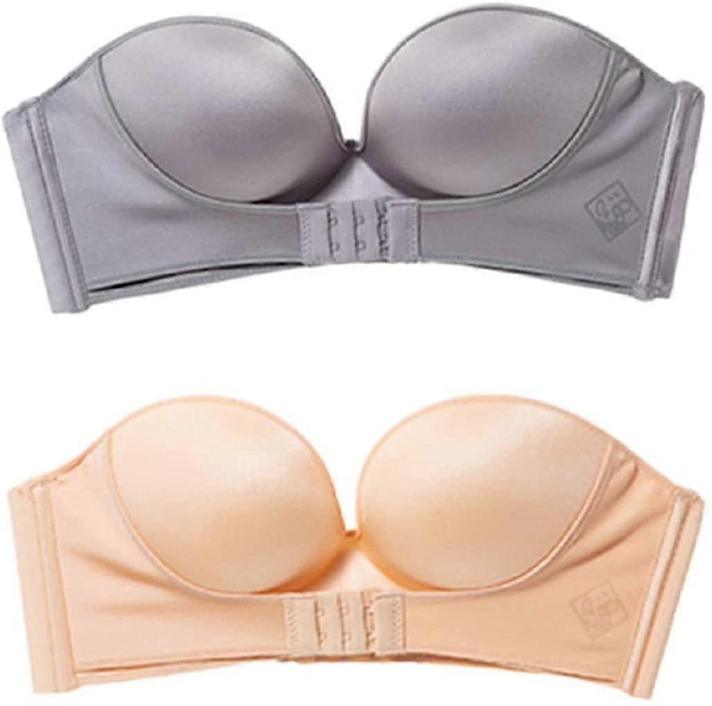 2 Pcs Women's Contour Coverage Strapless Bra, Gray Beige, 70b