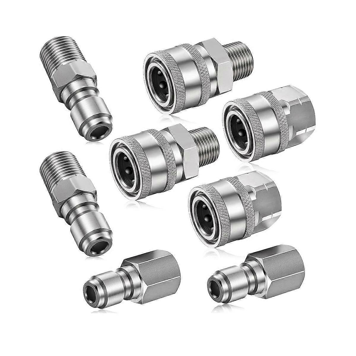 8PCS NPT 3/8 Zoll Edelstahl-Außengewinde Schnellanschluss-Kit Hochdruckreiniger-Adapter (Innen- und Außengewinde) Silber