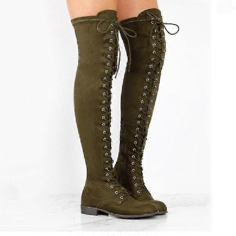 Women Over The Knee Boots Thigh High Lace-up Flat Shoes Fruugo ZA