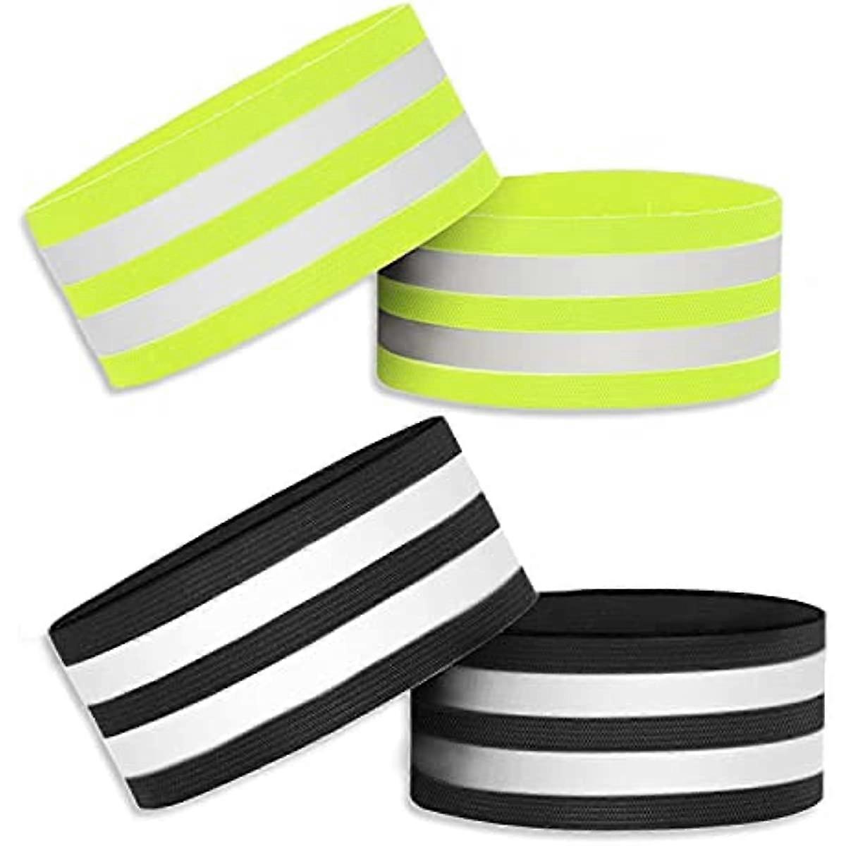 4 reflective belts, reflective bracelet reflective armbands in two colors, outdoor suitable for riding, running, self-adhesive seat belts