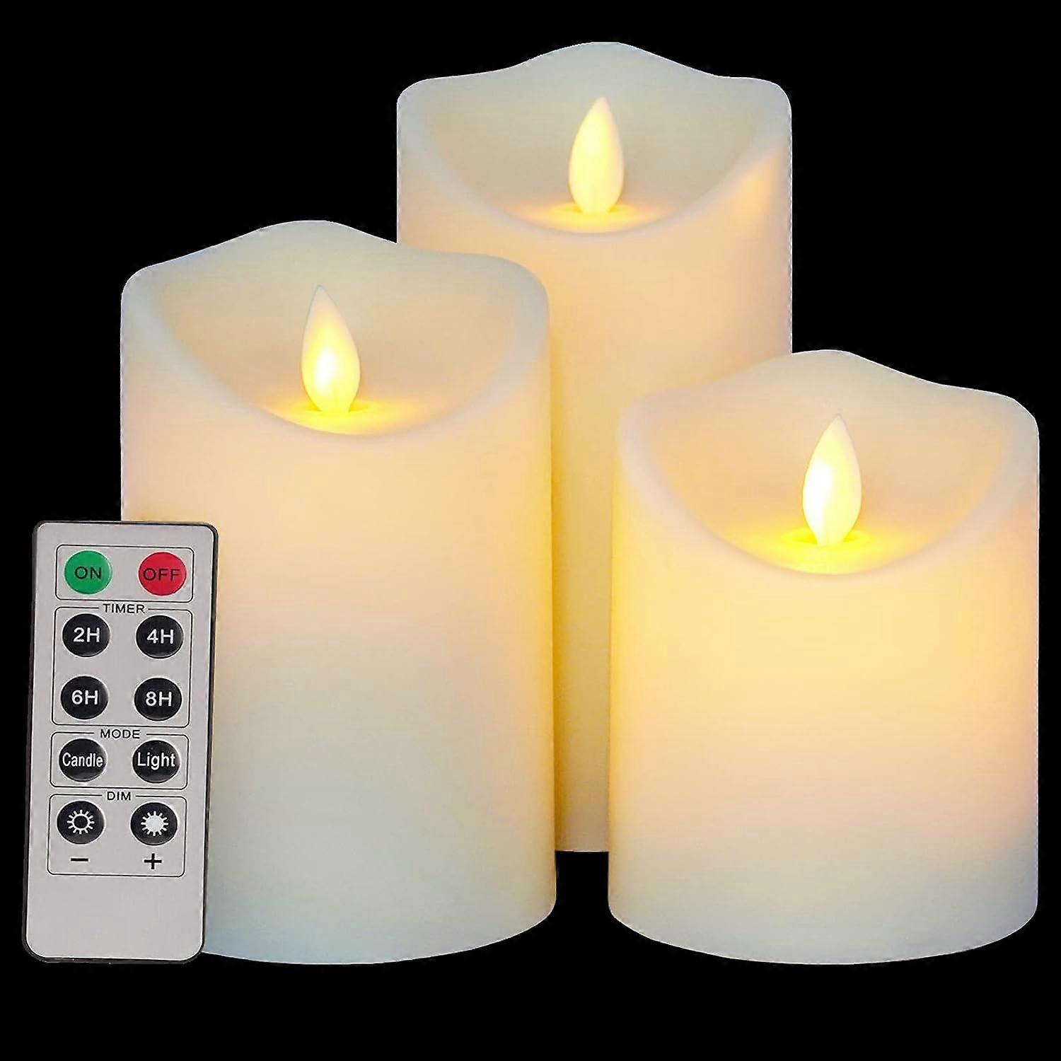 Flickering Flameless Candles Waterproof Outdoor Candles Battery Operated LED Candles Set of 3 Plastic Candles Includes Realistic Dancing LED Flames (D