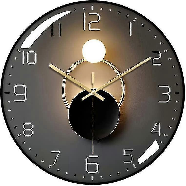 Modern Silent Wall Clock - 30cm Diameter Quartz Round Clock With Wall Pendulum (black)