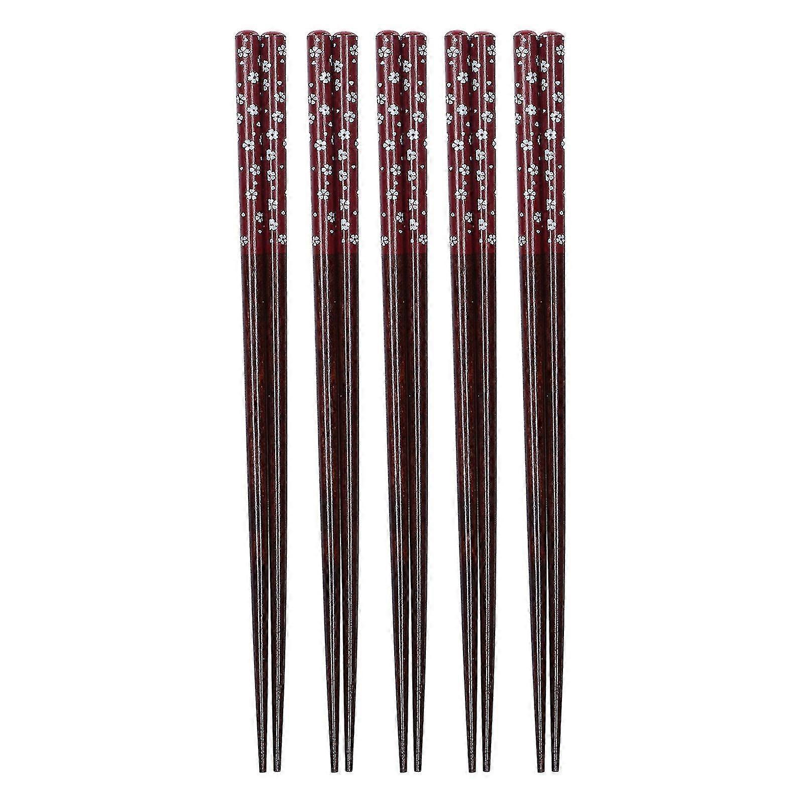 Eco-Friendly Reusable Wood Chopsticks - 5 Pairs (Red)