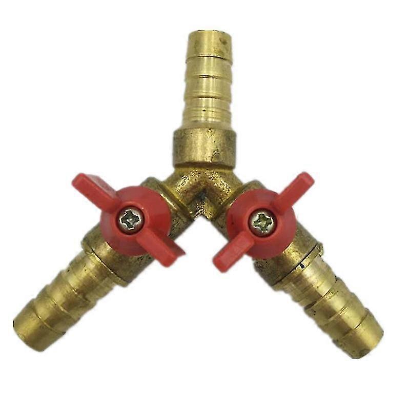 3方ティー真鍮Yシャットオフボールバルブ 5/16 8mm バーブ燃料ガスオイル/バルブクランプ(ゴールド+レッド)(1個)