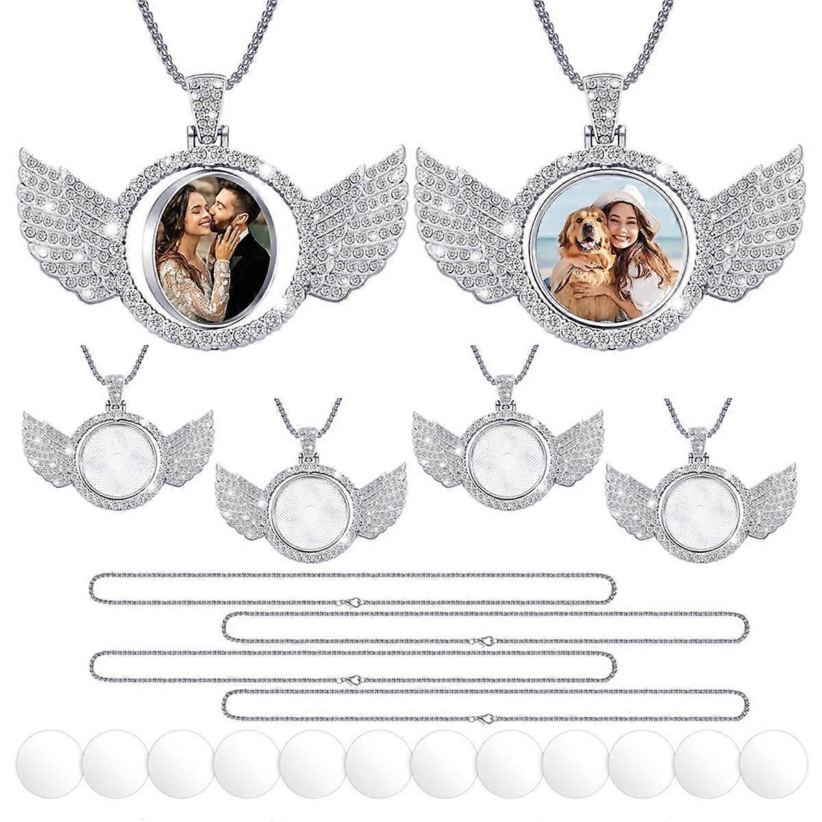 24Pcs Sublimation Rhinestone Trays Pendant Set, 6 Blank Bezel Trays, 6 Pcs Chains with 12 Discs, Ro