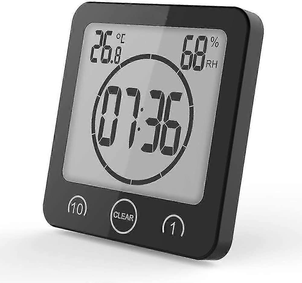 Bathroom Clock Timer Bathroom Thermometer Waterproof Hygrometer Bathroom Makeup Kitchen (black)