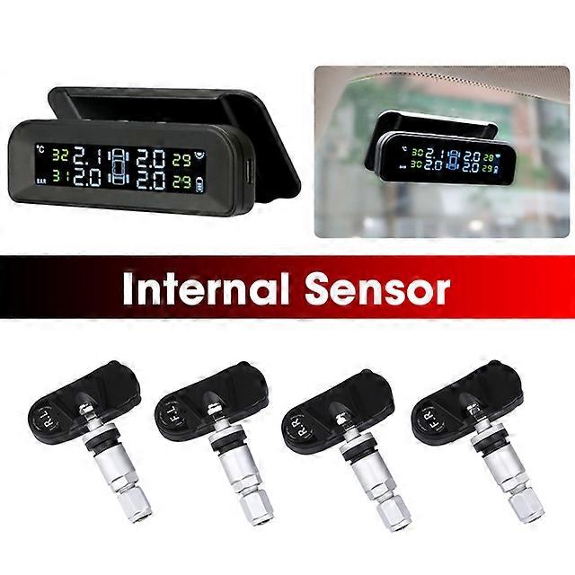 TPMS Car Tire Pressure Monitor System Automatic Brightness Control Attached to Glass wireless Solar Power tpms with 4 Sensors