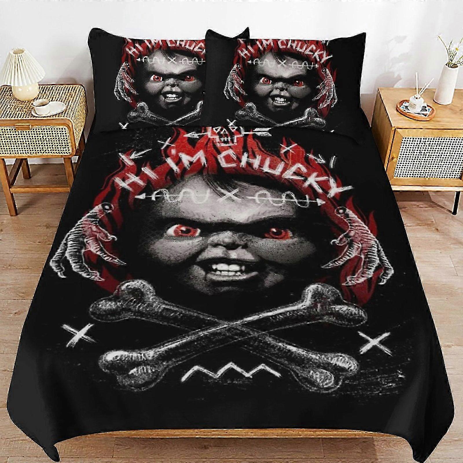 n25 prostěradla Bride of Chucky Povlečení Set Povlečení na přikrývku Pohodlné a lehké kreslené povlečení3 kusy (1 povlak na peřinu a 2 povlaky na polštář)