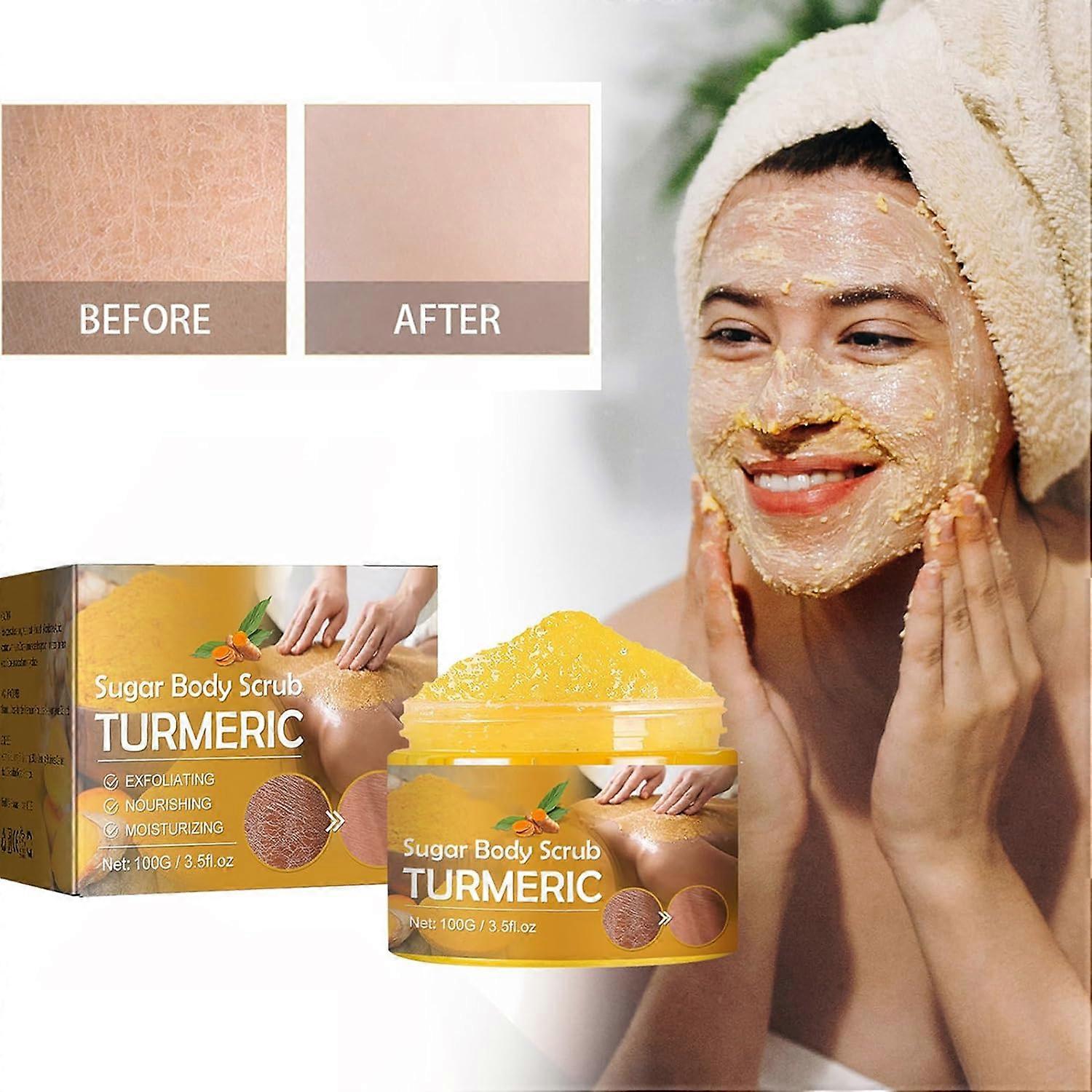 Esfoliante de Cúrcuma, Cuidados com a Pele do Corpo para Clareamento Hidratante Brilhante, Esfoliante de Banho e Ducha para Pernas Traseiras & Cuidados com o Corpo Inteiro
