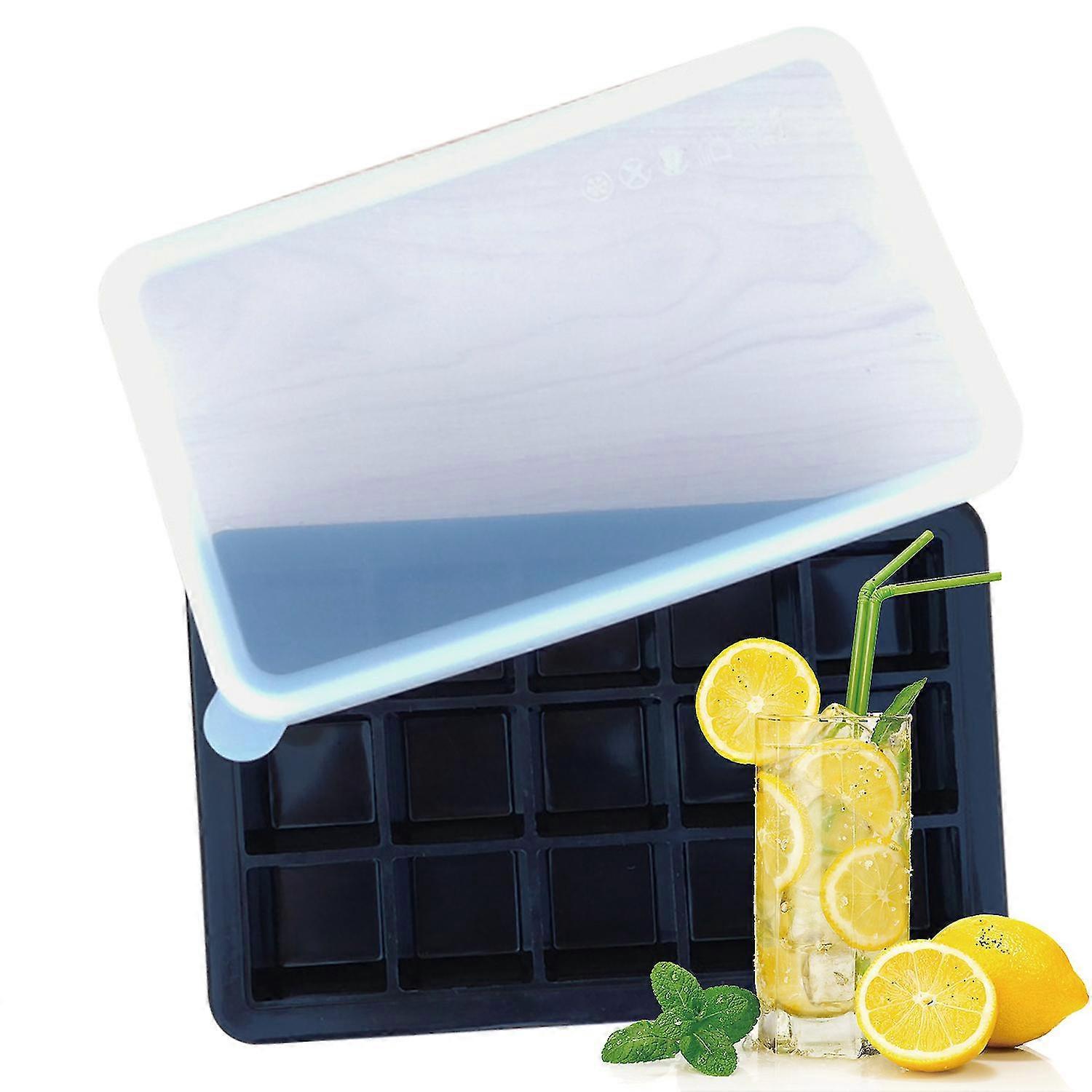 Ice Cube Trays Release Silicone 15 Grids Ice Trays With Spill-resistant Removable Lid Stackable Diy Home Ice Cube Molds For Chilled Drinks Grey 39" W