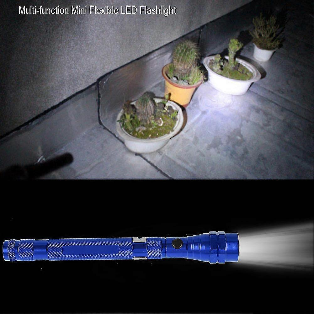 Multi Function Mini Flexible Telescopic Led Flashlight Rotatable Torch With Magnetic End (blue)