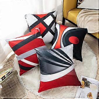 4pcs Throw Pillow Covers Modern Abstract Red Stripes Gray Black