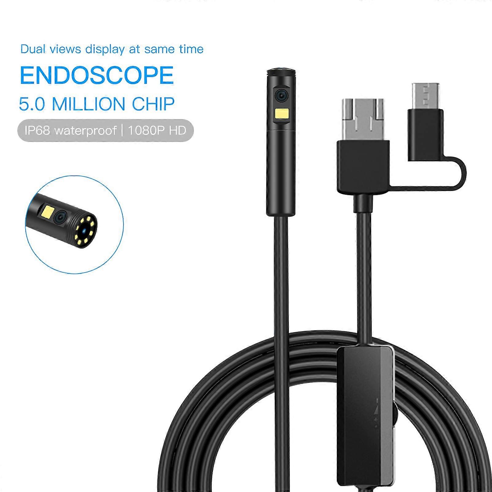 AN100 Endoscope IP68 3IN1 Waterproof Inspection Endoscope For Car Camera Dual Lens 9 LED Lights Soft/Rigid Wire For mobile phone