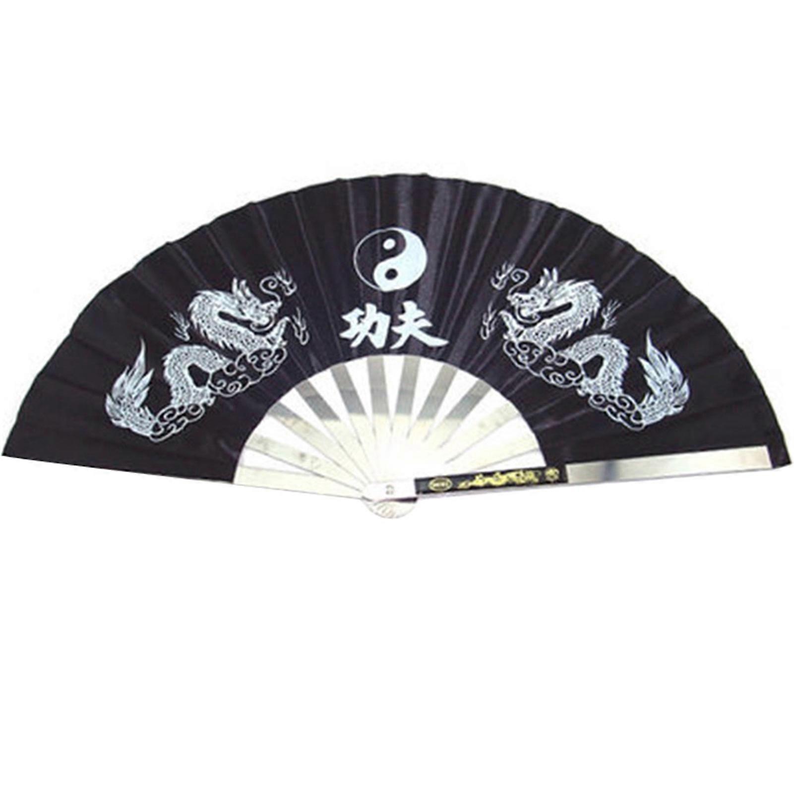 Tai Ji Fan Dual Dragon Print Handheld Loud Clack Chinese Style Portable Performance Prop Crafts Anti-roest RVS Rib Folding Fan voor buiten
