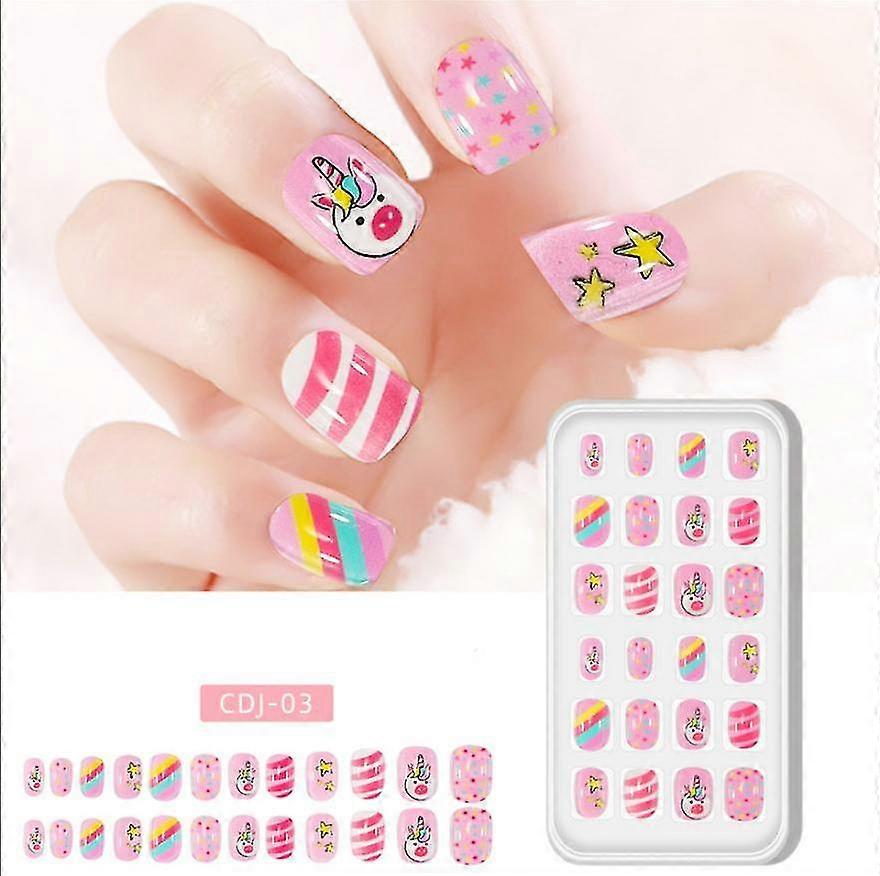 24pcs Kids False Nails Press On Artificial Nail Tip Girl Fake Fingernail Kit