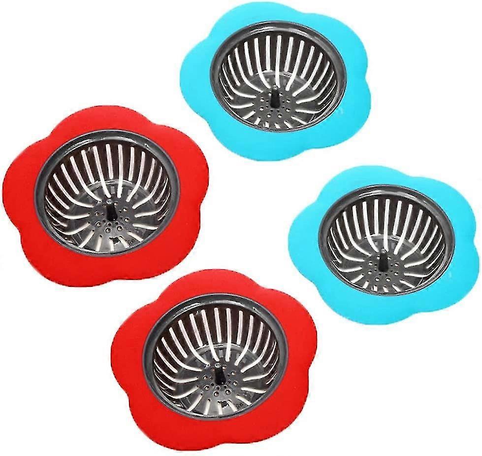 4pcs Kitchen Sink Drain Filter (red, Blue)