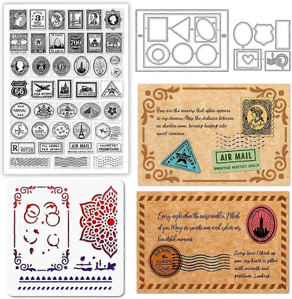 Postcard Border Clear Stamp Frame Cutting Die PET Paint Craft Template Stencils Set for Card Making and DIY Embossing Scrapbooking Craft Decor