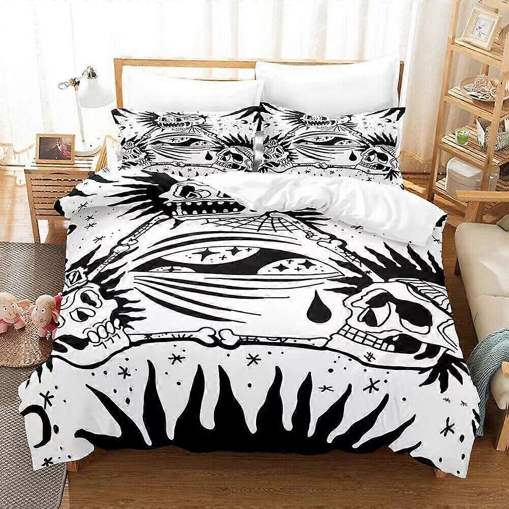 v4615 ملاءات السرير سوداء بيضاء جمجمة رعب تحت عنوان غطاء لحاف مجموعة غرفة نوم ديكور ملاءات السرير IU4615