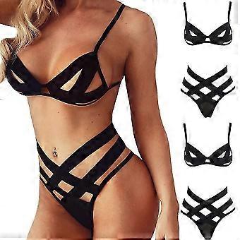 Womens Sexy Bandage Lingerie Push-Up Bra Top Briefs Hollow Underwear Set Solid Nightwear