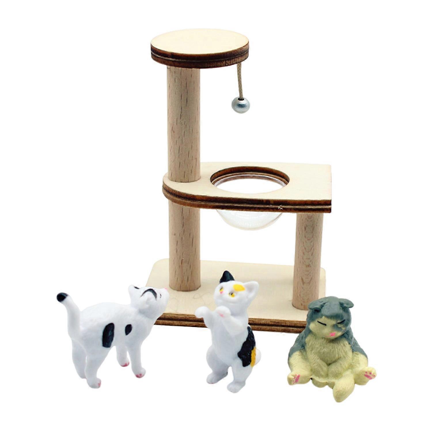 1 Set Cat Model Miniature Wooden Cat Climbing Frame Model Small Cat Figurines for Dollhouse