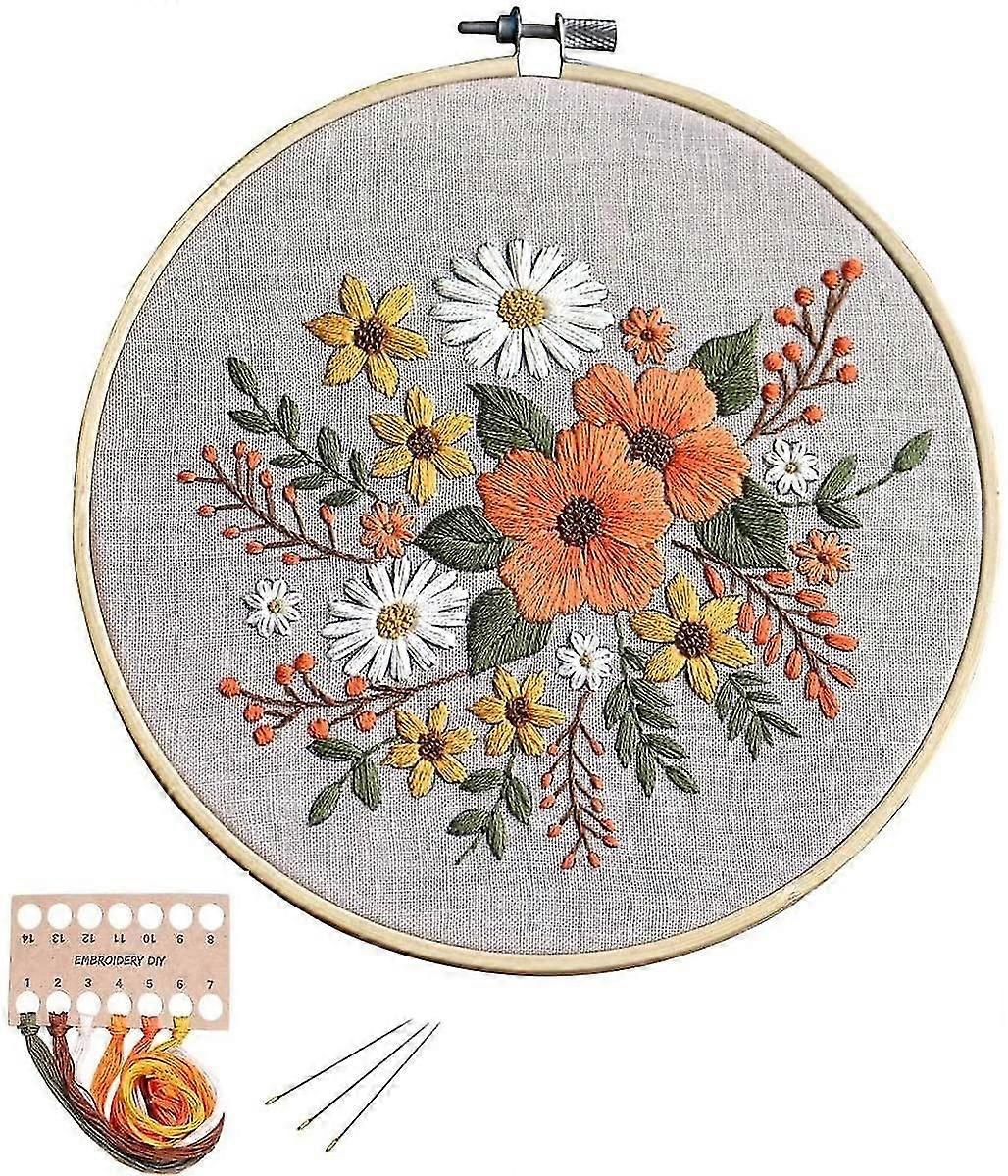 Full Range Of Embroidery Starter Kit With Pattern Diy Beginner Starter Stitch Kit Including Stamped Cloth With Pattern, Bamboo Embroidery Hoop, Color