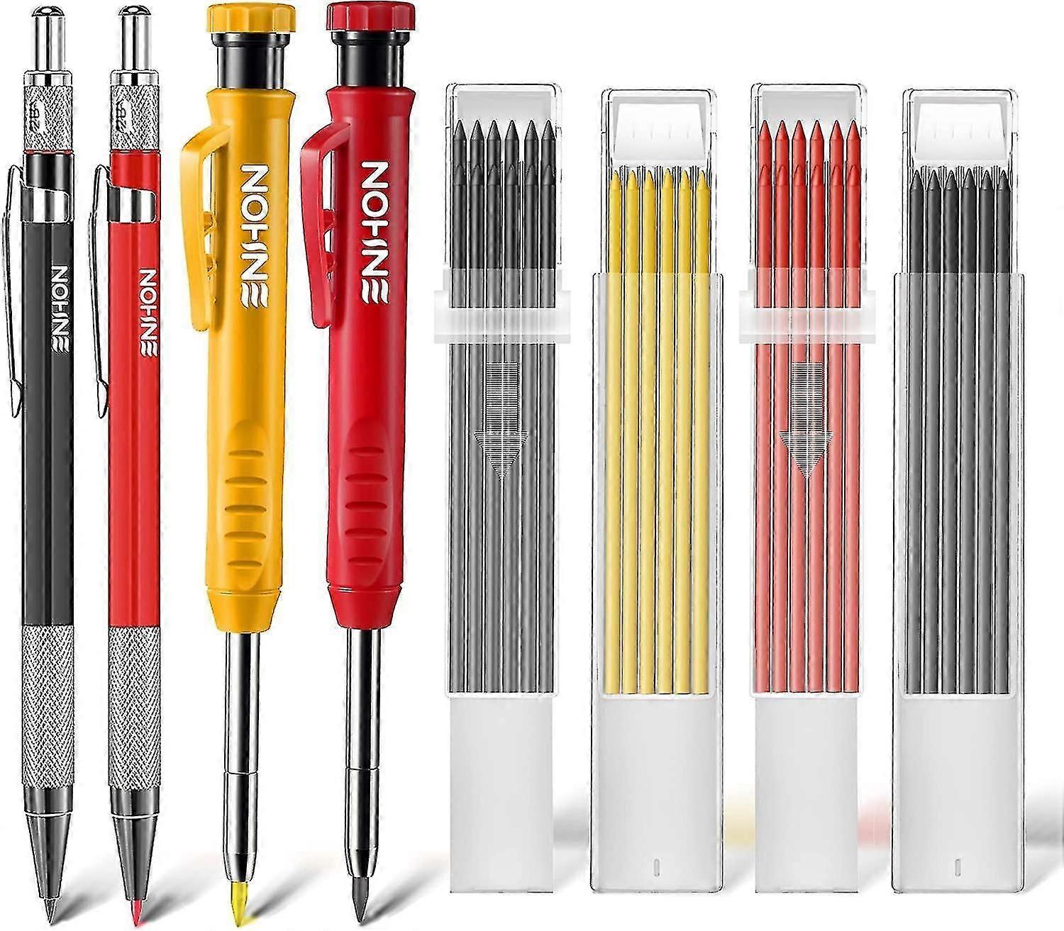 Mechanical Carpenter Pencils Kit With 40 Refills, 4 Pcs Colorful Deep Hole Woodworking Pencils With Built-in Sharpener, Carpentry Marking Scribe Tools