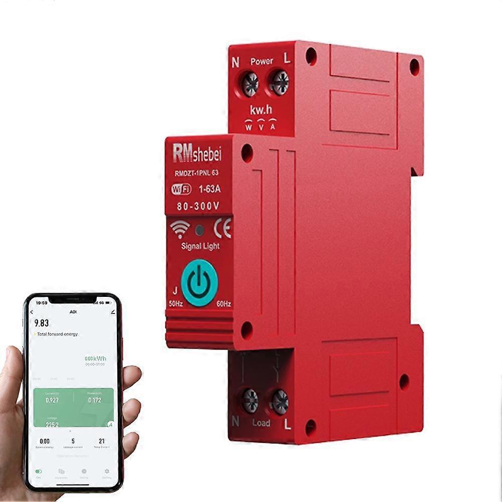Tuya WiFi 1P Intelligent Circuit Breaker Single Phase Digital Display Metering Switch Voltage