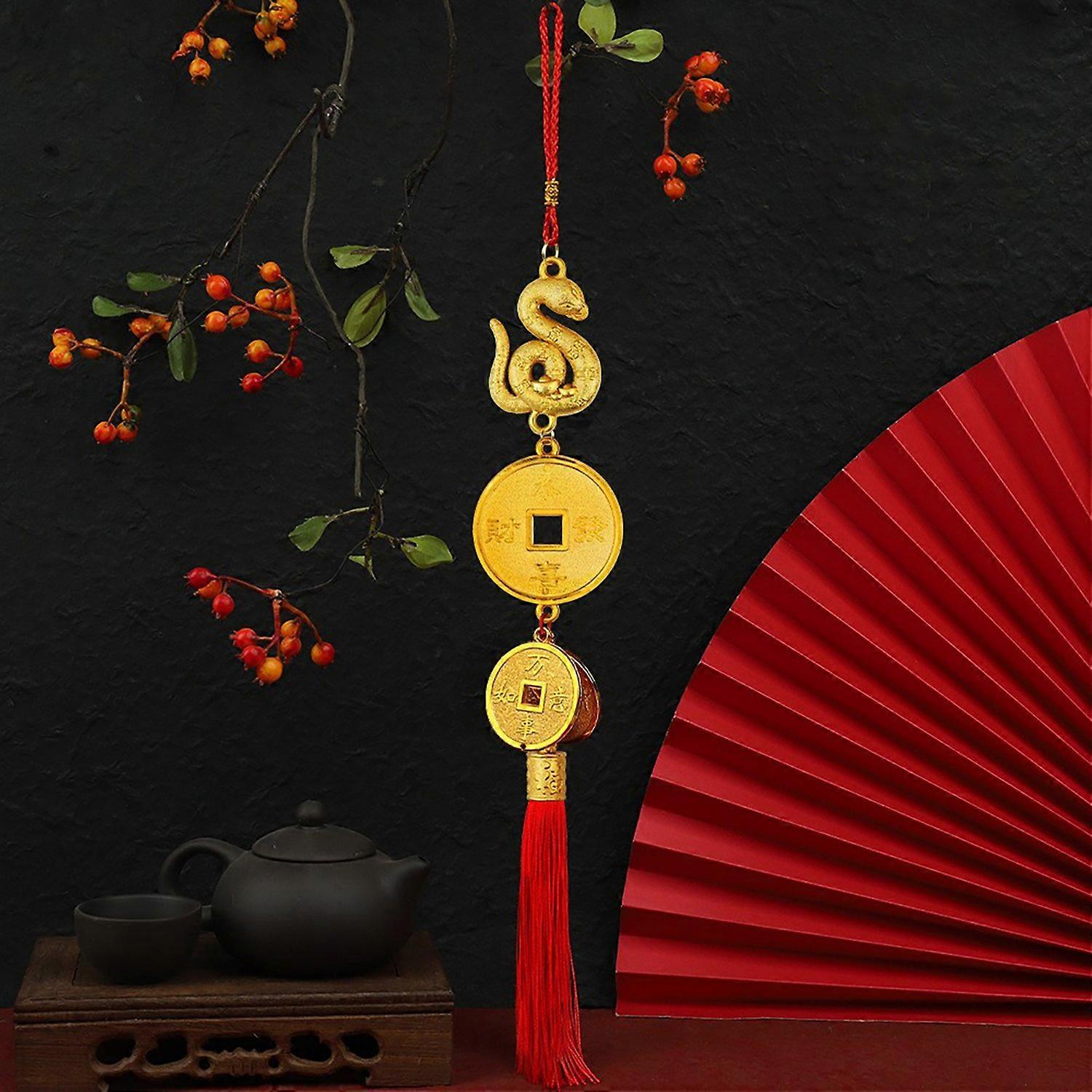 [安德在线]东南亚专供！(扁蛇+大铜钱+铜钱)1pcs生肖蛇年挂件镀金铜钱子孙桶财神爷挂饰塑料春节配件装饰