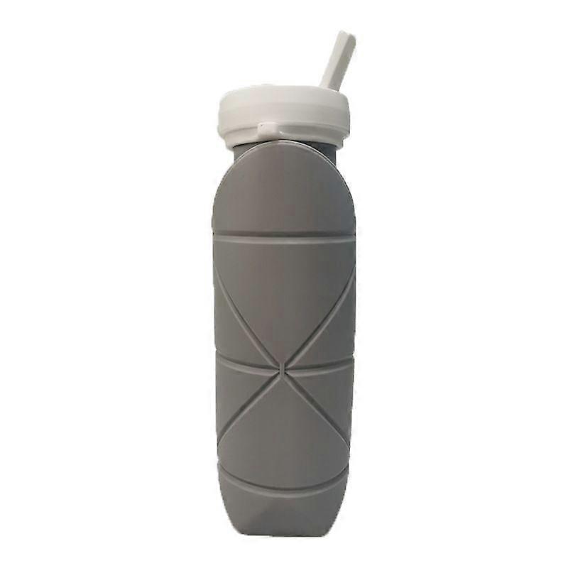 Cycling Travel Portable Silicone Folding Water Bottle Suction Nozzle Grey 600Ml