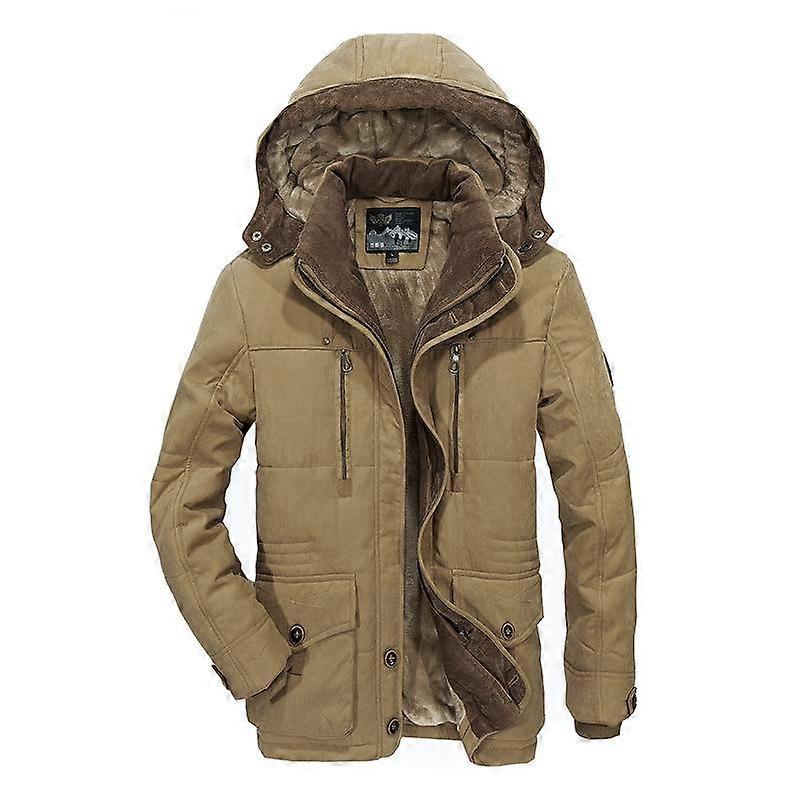 Long Winter Cotton-padded Jacket for Men with Wool Thickened Multi-bag