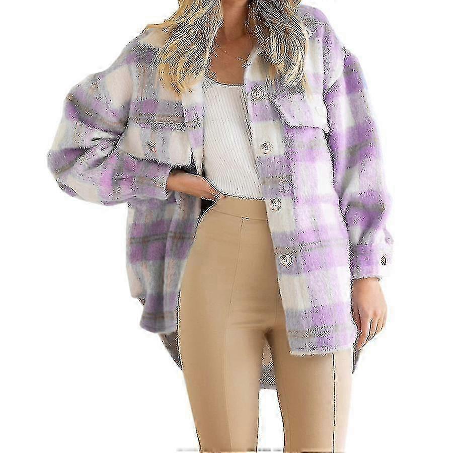 for Women's Oversized Wool Flannel Shacket - Casual Plaid Button - Down for Fall & Winter