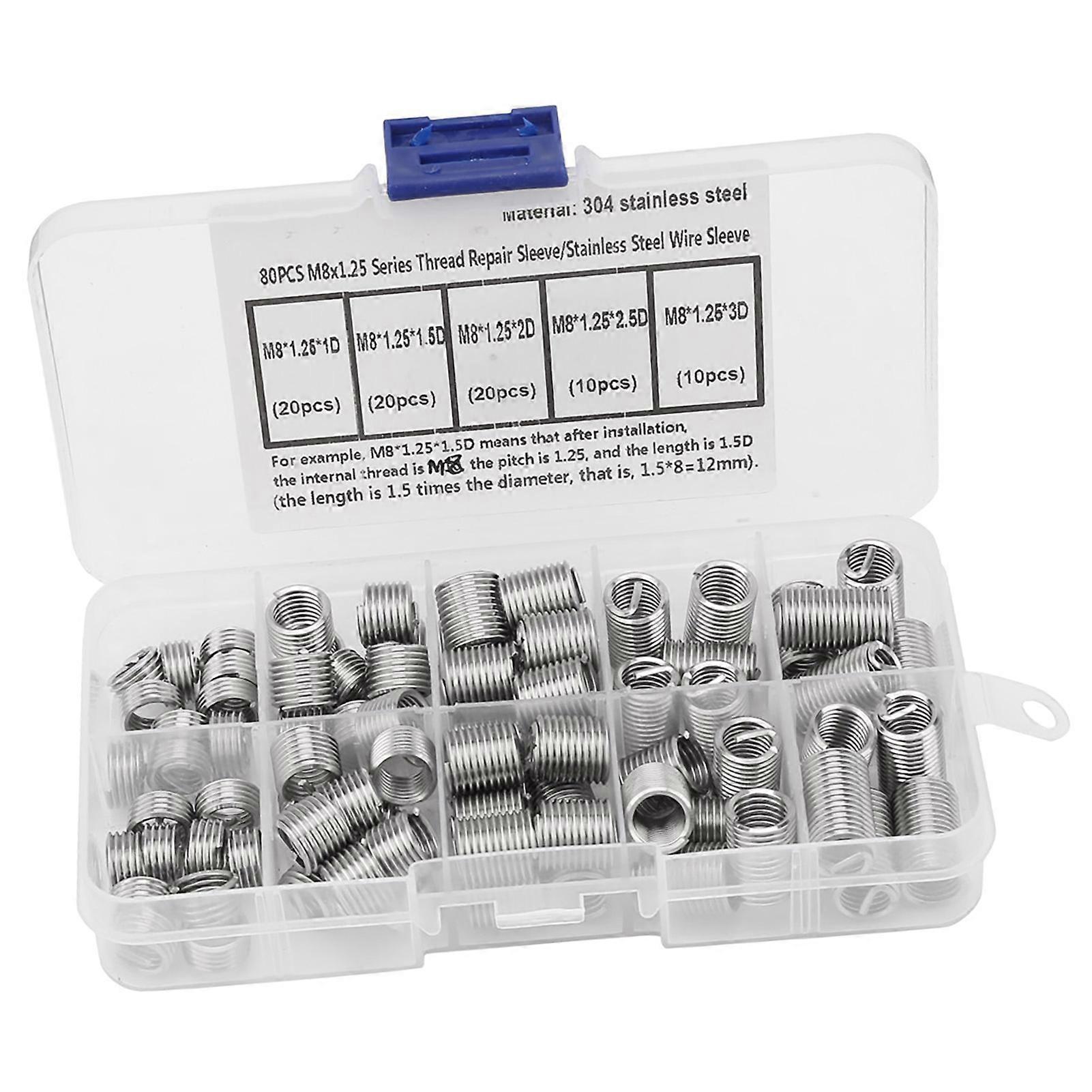 80PCS M8x1.25 Stainless Steel Threaded Inserts Coiled Wire Set