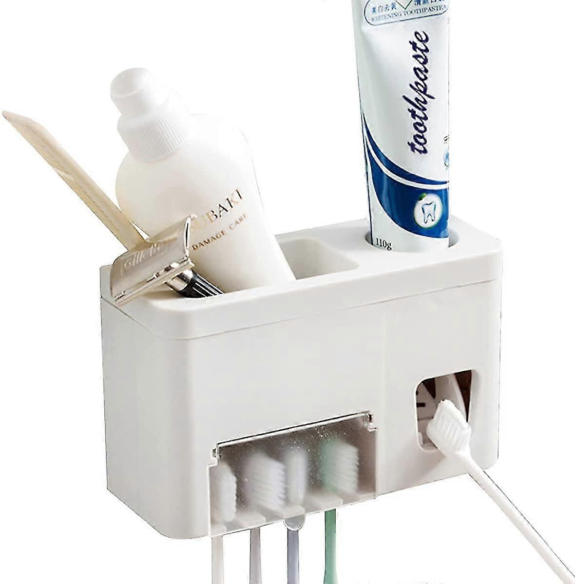 Toothbrush Holders, Wall Mounted Automatic Toothpaste Dispenser With 4 Toothbrush Slot