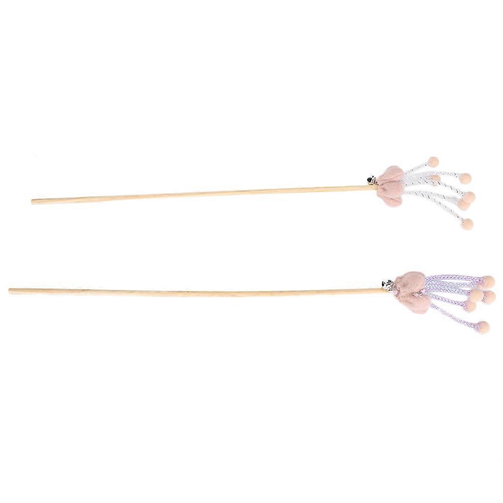 Pet Cat Teaser Stick with Plush Cat Toy and Mini Bell for Interactive Play in Multiple Colors and Sizes