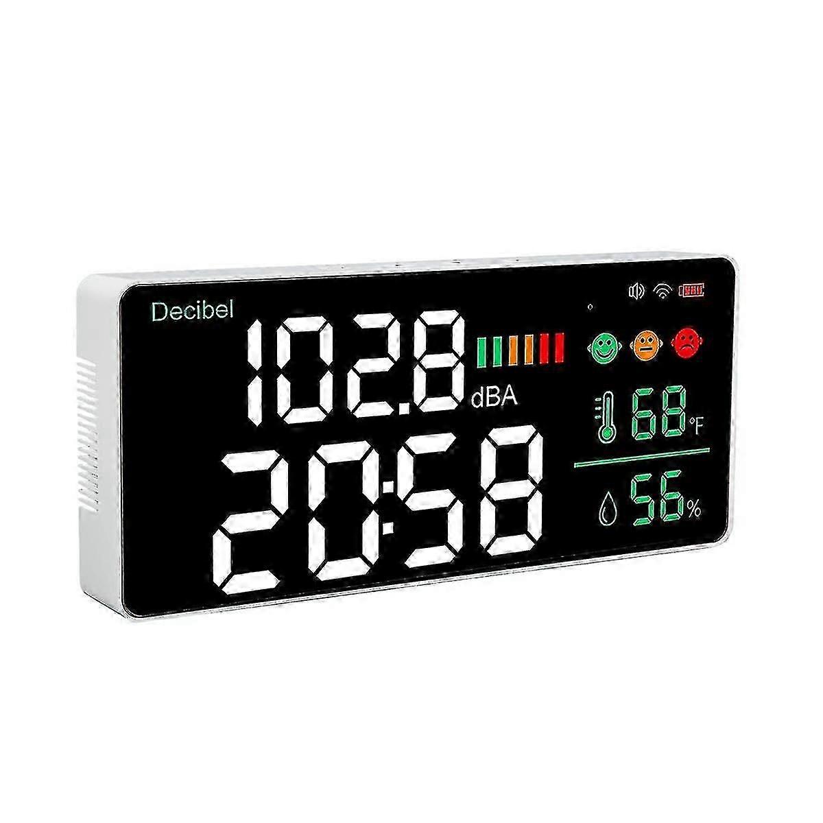 4-in-1-Dezibel-Messgerät, Wifi-Wand-Schallpegelmesser, Digitaluhr, Temperatur-Feuchtigkeitsmesser, 30-130 dBa, Db-Messgerät, JR2025032601142