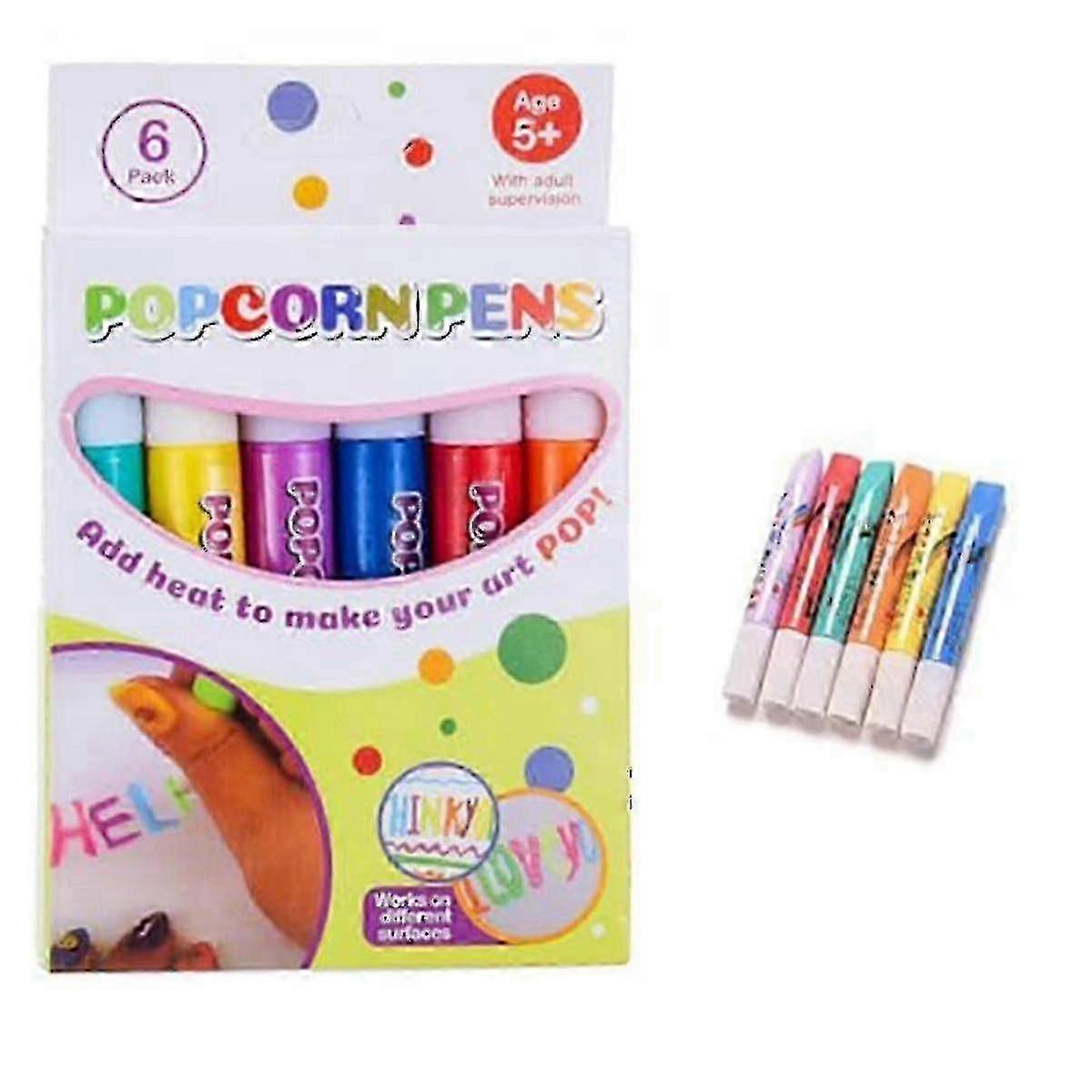 Magic Puffy Pens Set - 6 Neon Colors Popcorn Pen with 3D Ink Heat and Then Watch Art Grow Fun