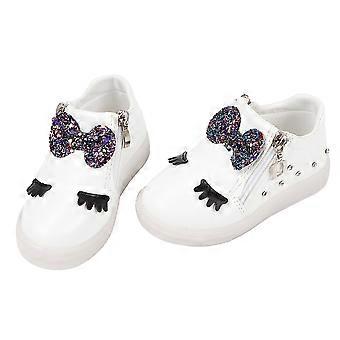 Children Exquisite Baby Girl Crystal Bow LED Lighting Boots Baby Sneakers Sports Shoes White 23