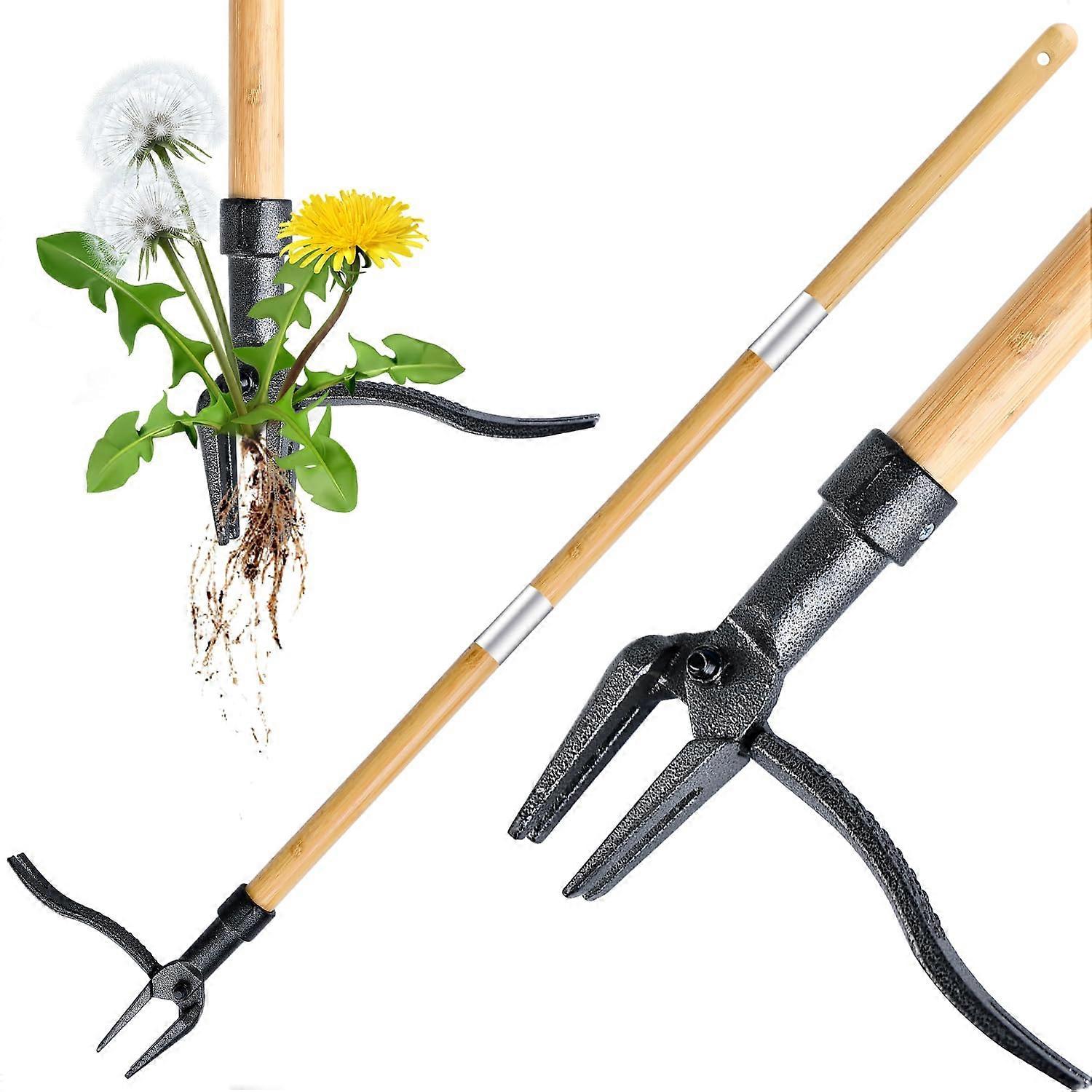 Stand Up Weed Puller Tool with 4-Claw Steel Head, Long Handle, Hand Weeding Tool for Garden
